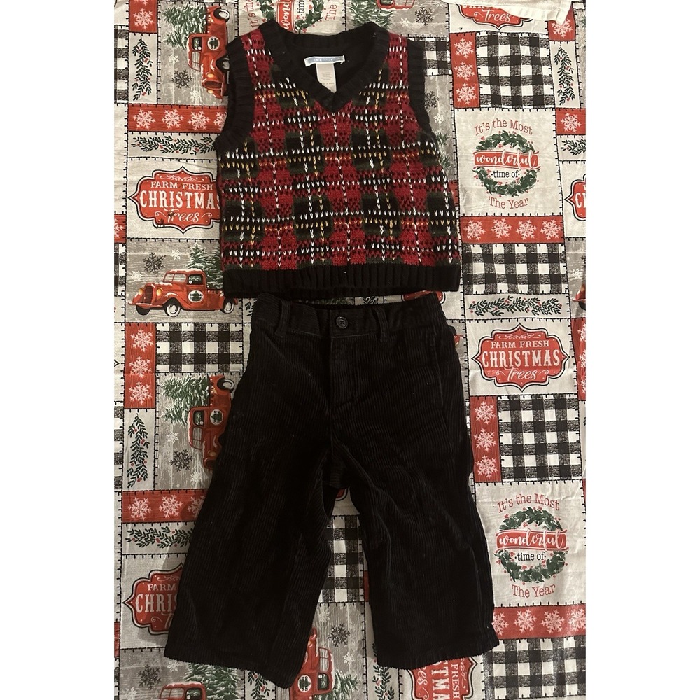 Janie And Jack 12-18 Month Sweater‎ Vest And Corduroy Pants Christmas